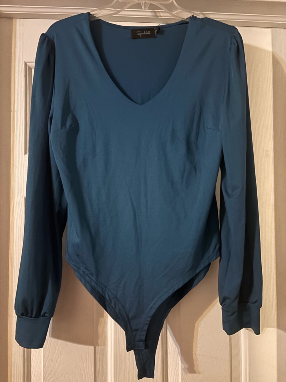 Teal Long Sleeve V-Neck Bodysuit-size large